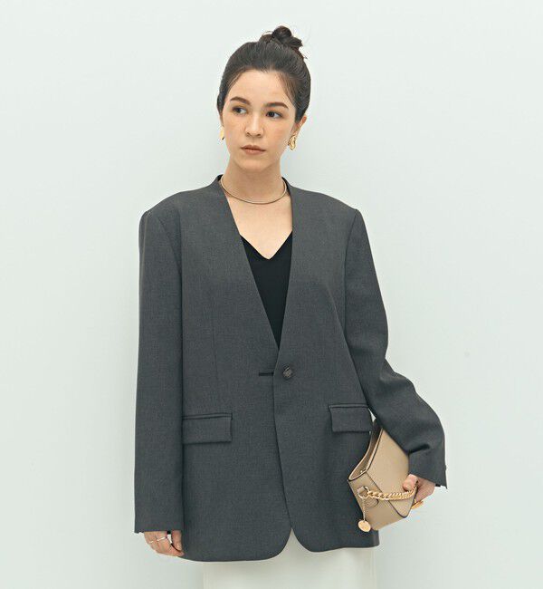 NOLLEY'S sophi「【WEB STAFF守屋☆別注】《セットアップ対応》ウォッシャブルソフトシャンブレーノーカラージャケット」|ノーカラージャケット|