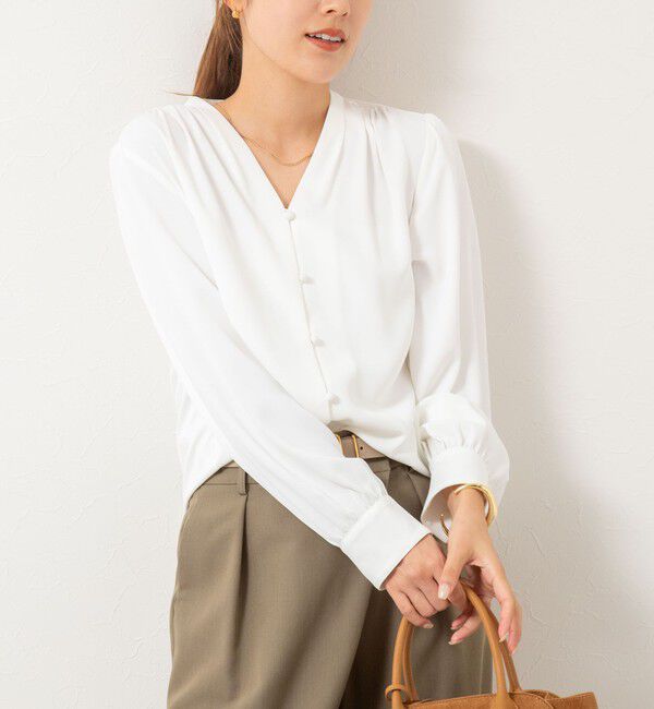 NOLLEY'S sophi「ウォッシャブルジョーゼットVネックブラウス」|シャツ・ブラウス|オフホワイト