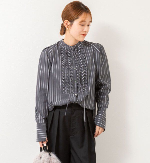 NOLLEY'S「【MARILYN MOON/マリリーンムーン】タックフリルストライプブラウス」|シャツ・ブラウス|