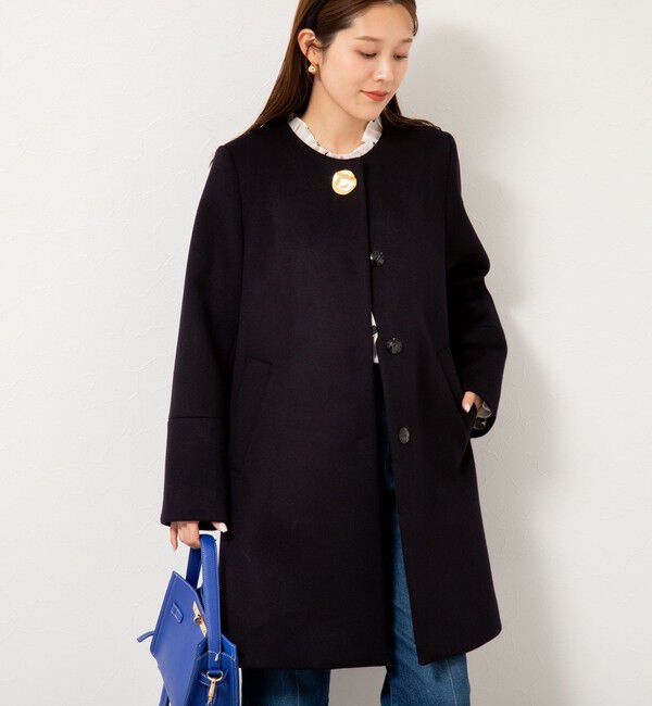 NOLLEY'S「ブローチ付きAラインノーカラーコート」|ノーカラーコート|