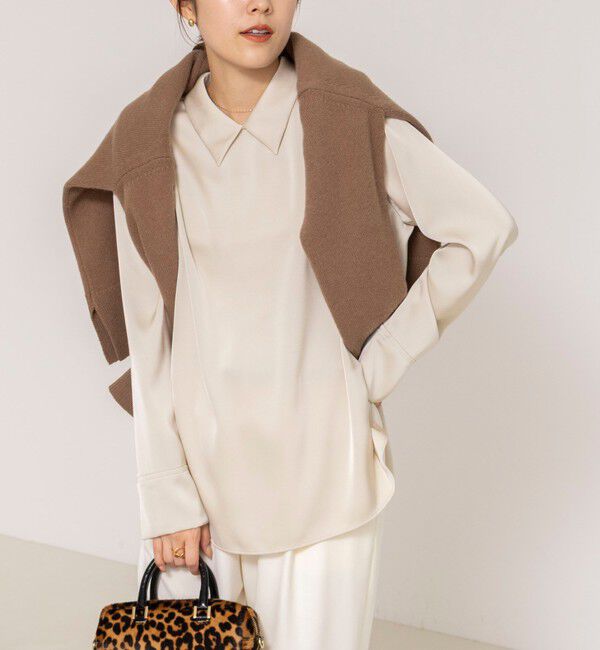 NOLLEY'S「ウォッシャブルNEWオトナサテン襟付きブラウス」|シャツ・ブラウス|ベージュ