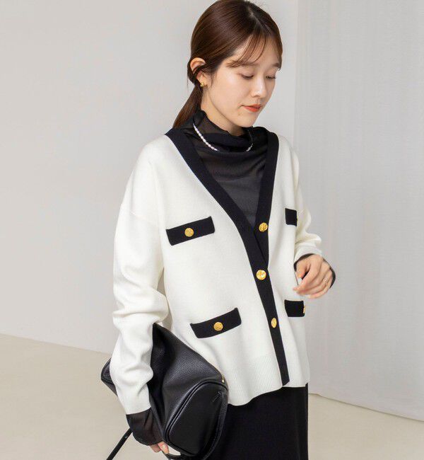 NOLLEY'S「《手洗い可能》スムース配色Vネックカーディガン」|カーディガン|