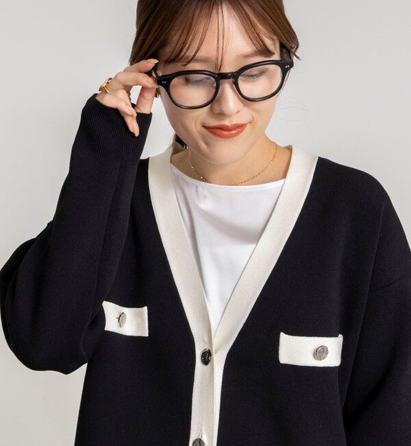 NOLLEY'S「《手洗い可能》スムース配色Vネックカーディガン」|カーディガン|
