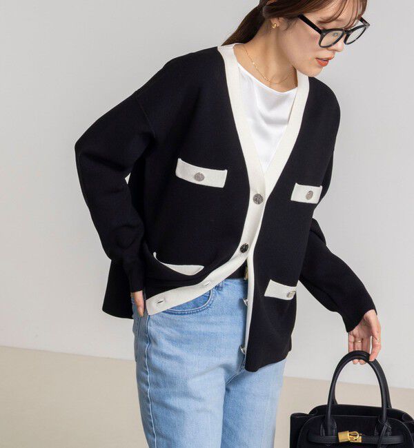 NOLLEY'S「《手洗い可能》スムース配色Vネックカーディガン」|カーディガン|