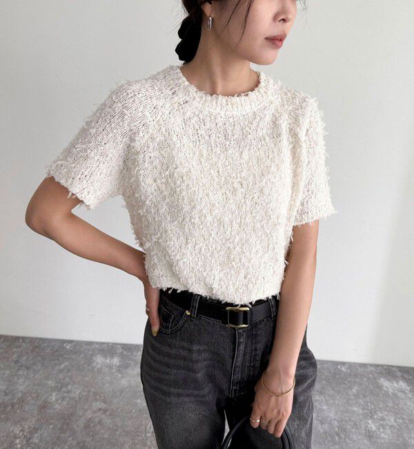 fredy emue「チュールテープ半袖ニットプルオーバー」|ニット・セーター|