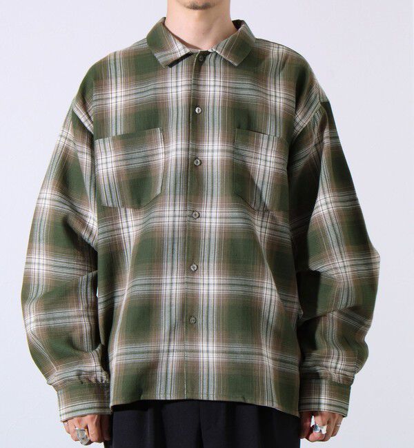 GLOSTER「【残暑にも快適なさらっとシャツ】ワッフルチェック ロングスリーブシャツ オンブレチェック」|シャツ・ブラウス|