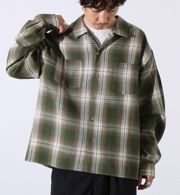 GLOSTER「【残暑にも快適なさらっとシャツ】ワッフルチェック ロングスリーブシャツ オンブレチェック」|シャツ・ブラウス|