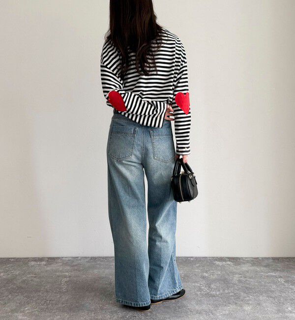 fredy emue「ボーダーハートパッチプルオーバー」|Tシャツ・カットソー|