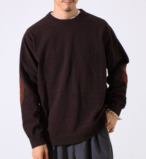 GLOSTER「【GLOSTER/グロスター】ソフトモール素材 エルボーパッチ クルーニット」|ニット・セーター|