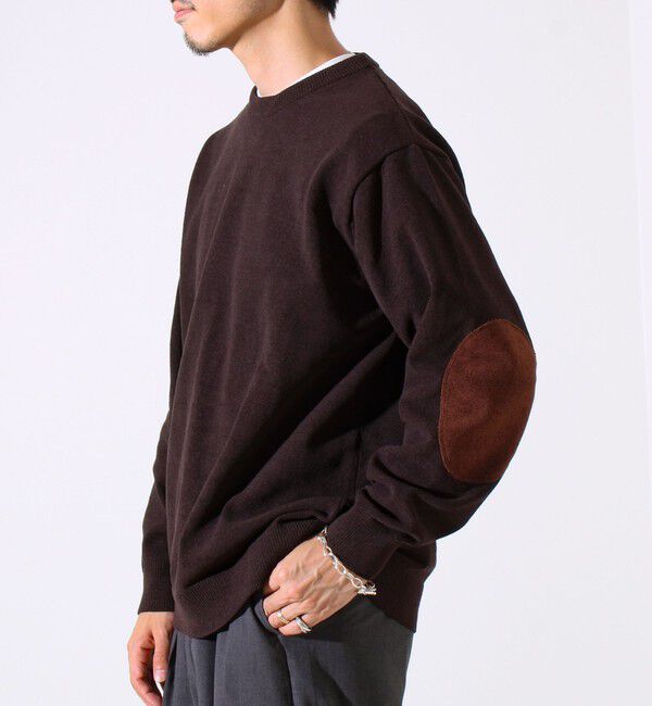 GLOSTER「【GLOSTER/グロスター】ソフトモール素材 エルボーパッチ クルーニット」|ニット・セーター|