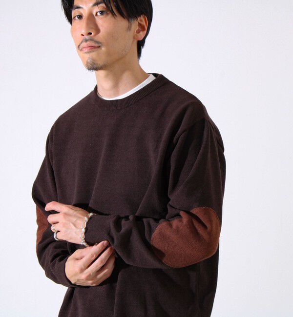 GLOSTER「【GLOSTER/グロスター】ソフトモール素材 エルボーパッチ クルーニット」|ニット・セーター|