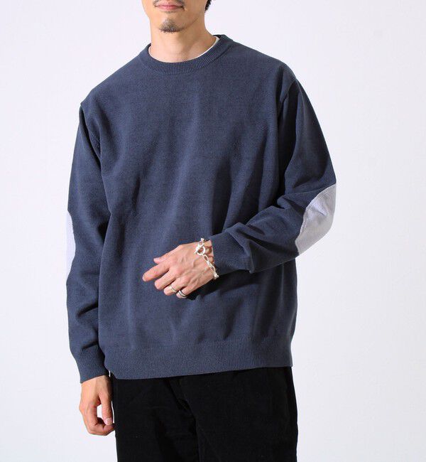 GLOSTER「【GLOSTER/グロスター】ソフトモール素材 エルボーパッチ クルーニット」|ニット・セーター|