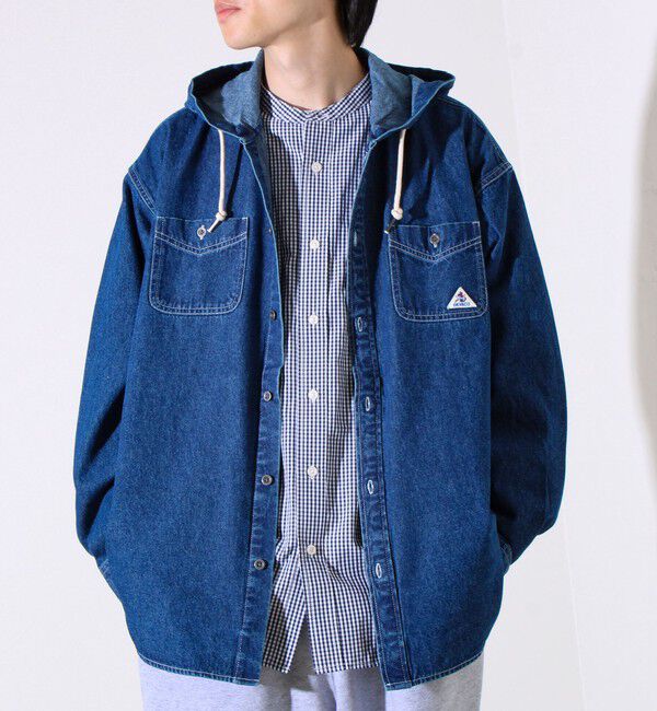 GLOSTER「【GEVACO】デニムフーディーシャツ フード付きデニムシャツ」|シャツ・ブラウス|ネイビー