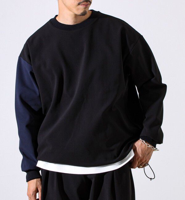GLOSTER「【配色袖がアクセント】トリコットバイカラースリーブ プルオーバー」|スウェット・ジャージ|ブラック系その他