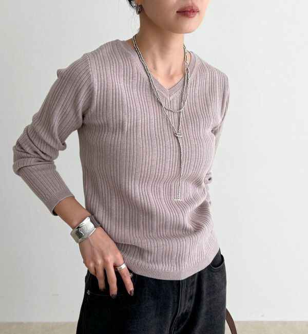 fredy emue「ちびVネックリブニットプルオーバー」|ニット・セーター|ベージュ