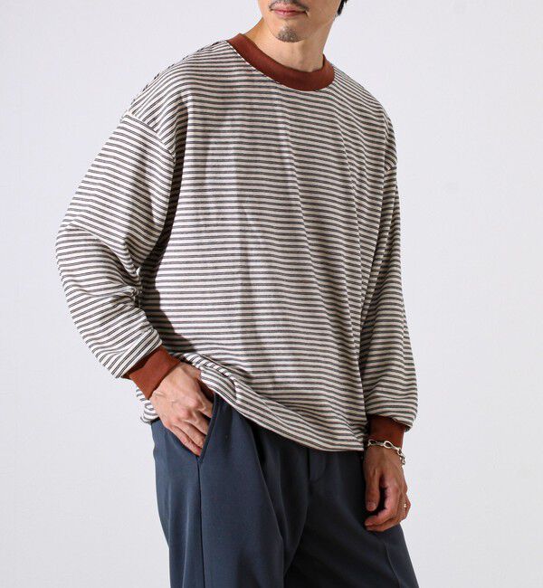 GLOSTER「【配色リブが映える主役ボーダー】Helloボーダー ロングスリーブTシャツ」|Tシャツ・カットソー|