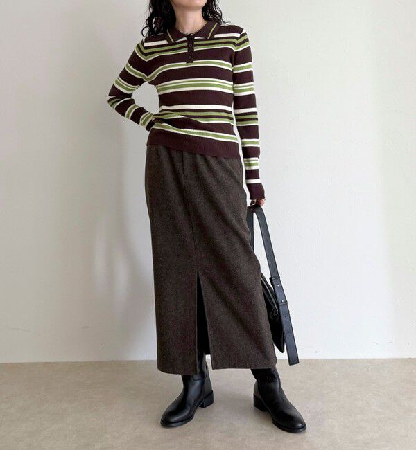 fredy emue「マルチボーダー衿付きリブニット」|ニット・セーター|