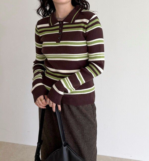 fredy emue「マルチボーダー衿付きリブニット」|ニット・セーター|