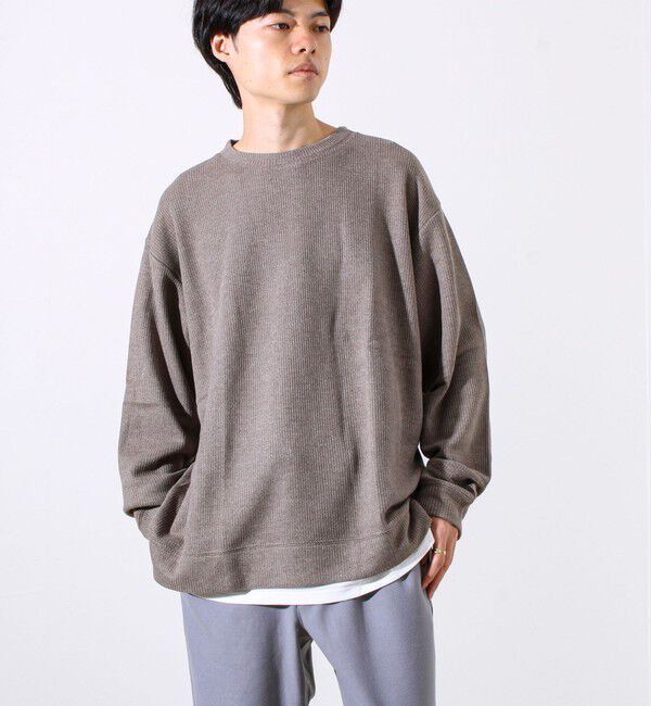 GLOSTER「【1枚でレイヤード見え】畦ニットソー裏起毛フェイクレイヤードロングスリーブ」|Tシャツ・カットソー|