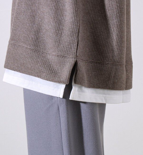 GLOSTER「【1枚でレイヤード見え】畦ニットソー裏起毛フェイクレイヤードロングスリーブ」|Tシャツ・カットソー|