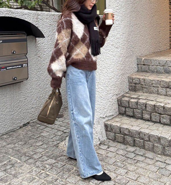 fredy emue「アーガイル柄起毛Ｖネックニット」|ニット・セーター|