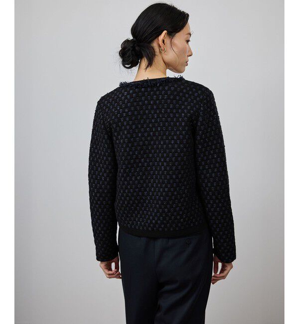 ROPE「ニットフリンジジャケット」|ノーカラージャケット|