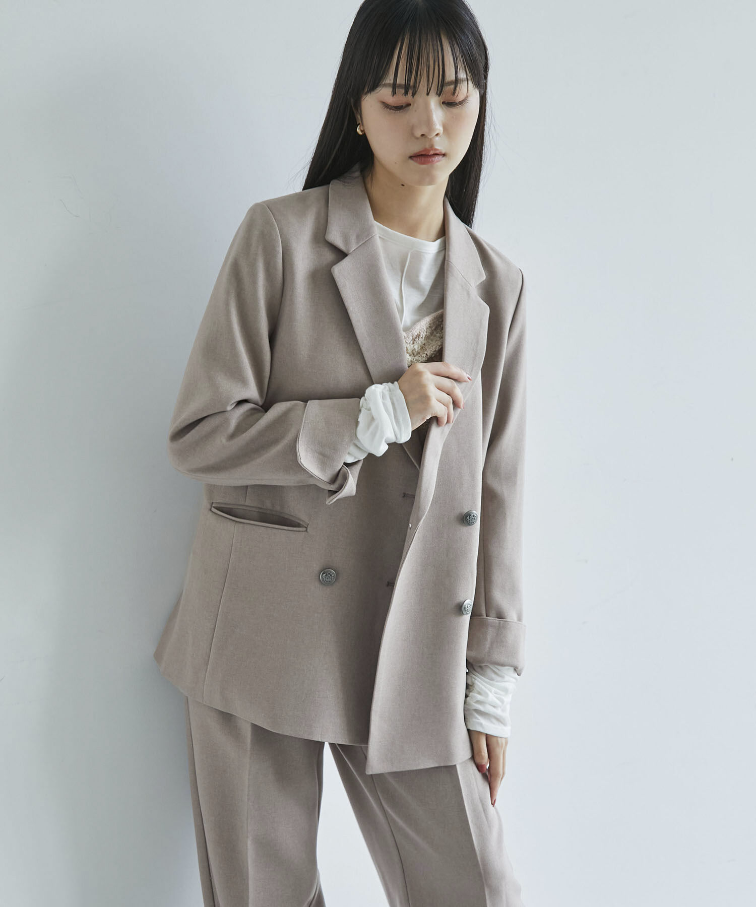 VIS「【美easy】ウーリッシュWブレストテーラードジャケット【洗える】」|テーラードジャケット|