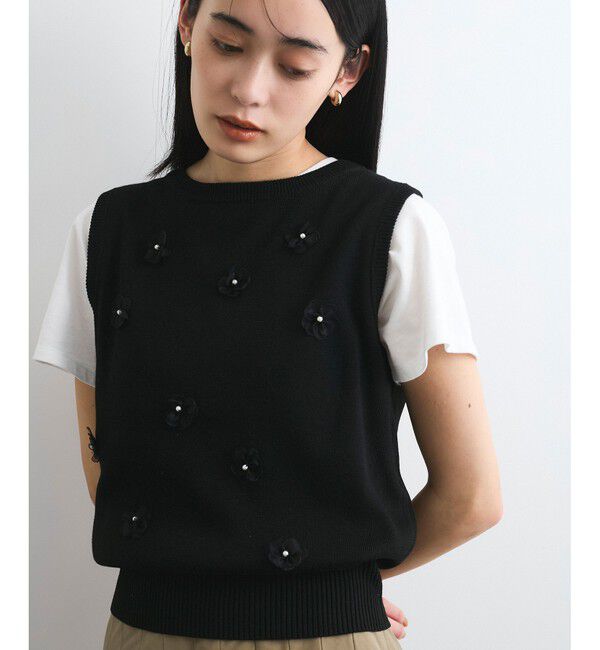VIS「フラワーモチーフニットベスト」|ベスト・ジレ|