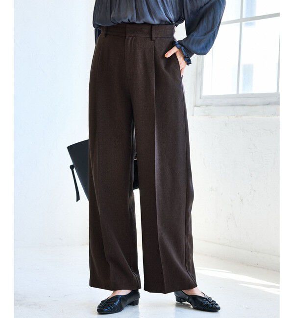 VIS「【美easy】ウーリッシュワンタックワイドパンツ【セットアップ対応/洗える】」|スラックス|ブラウン(20)