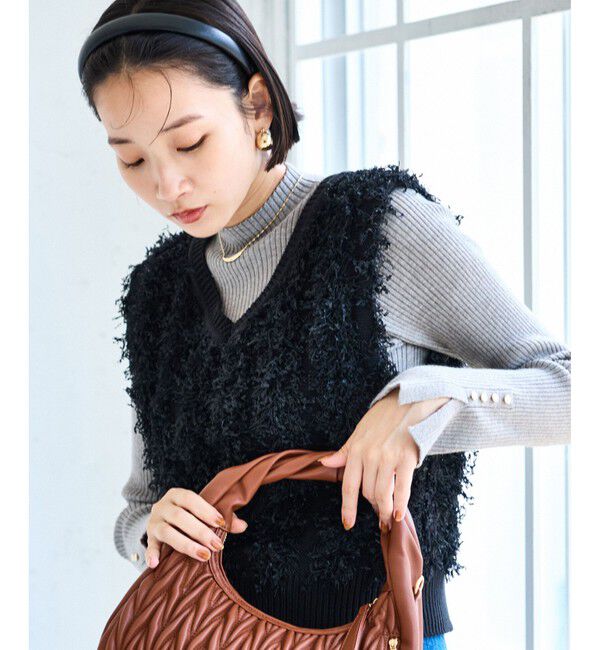 VIS「【2WAY】フリンジニットベスト」|ベスト・ジレ|ブラック系(02)