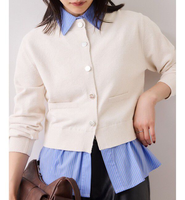 VIS「シャツレイヤード風メタルボタンカーディガン」|カーディガン|