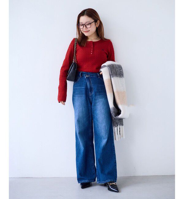 VIS「【POLO BCS】VIS別注ヘンリーネックミニケーブルニットトップス」|ニット・セーター|