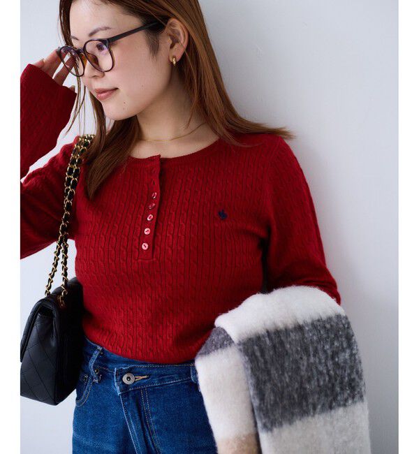 VIS「【POLO BCS】VIS別注ヘンリーネックミニケーブルニットトップス」|ニット・セーター|