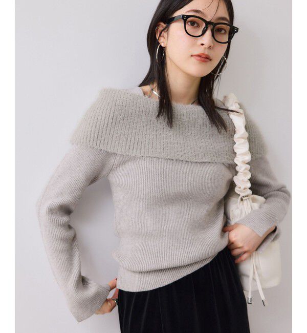 VIS「フェザーヤーンオフショルもちもちリブニット/イージーケア」|ニット・セーター|ライトグレー(08)