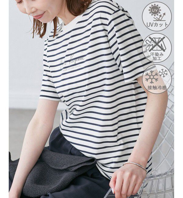 Rope&rsquo;Picnic「【UVカット・汗染み加工・接触冷感】手描き風ロゴプリントTシャツ」|Tシャツ・カットソー|ネイビー(40)