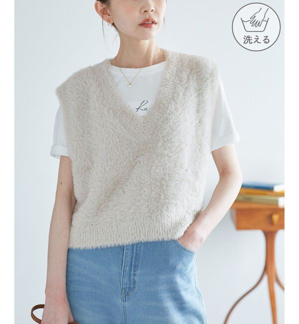Rope&rsquo;Picnic「ショートフェザーニットベスト」|ベスト・ジレ|ライトグレー(08)