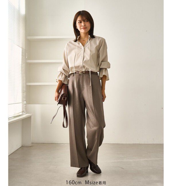 Rope&rsquo;Picnic「レディハンサムシリーズ ウールライクウエストタックセミワイドパンツ/セットアップ対応」|スラックス|