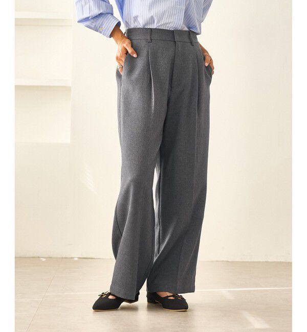 Rope&rsquo;Picnic「レディハンサムシリーズ ウールライクウエストタックセミワイドパンツ/セットアップ対応」|スラックス|