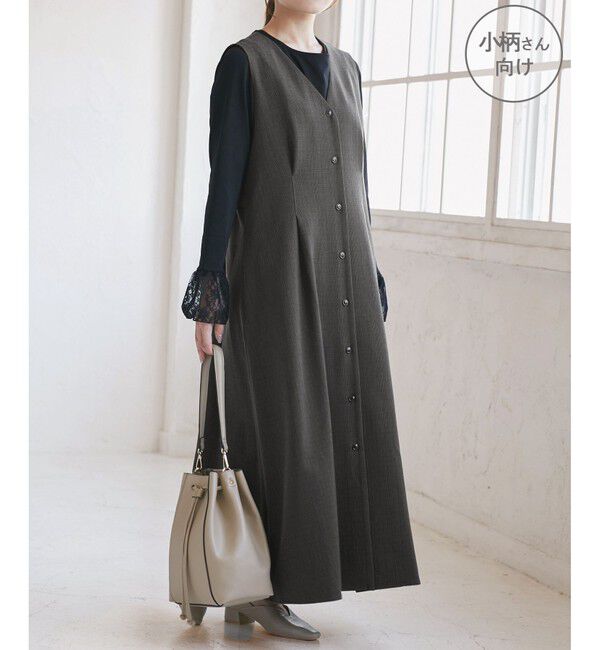 Rope&rsquo;Picnic「【低身長・小柄さんサイズ】ウールライクウエストタックジャンパースカート/セットアップ対応」|ワンピース|ブラック系(02)