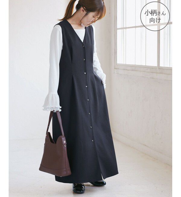 Rope&rsquo;Picnic「【低身長・小柄さんサイズ】ウールライクウエストタックジャンパースカート/セットアップ対応」|ワンピース|ネイビー(40)