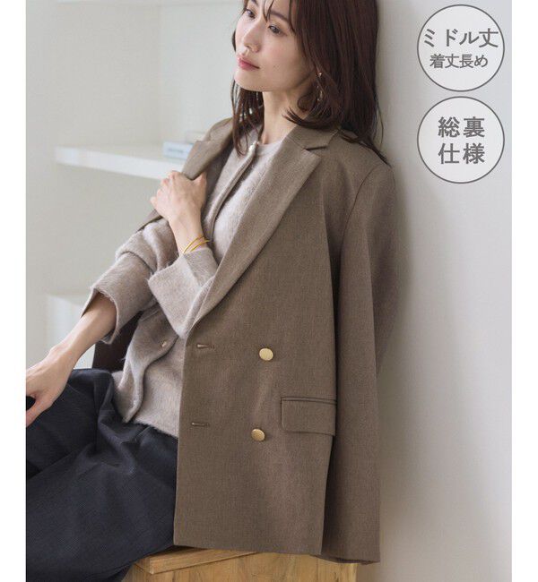 Rope&rsquo;Picnic「【WEB限定】レディハンサムシリーズ ウールライク金ボタンミドル丈ジャケット(総裏地)」|テーラードジャケット|ベージュ系(29)