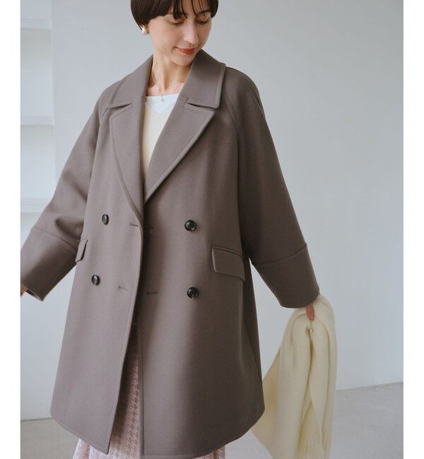 Rope&rsquo;Picnic「ジャージメルトン無地＆チェックオーバーPコート/一部WEB限定カラー・リンクコーデ」|ピーコート|