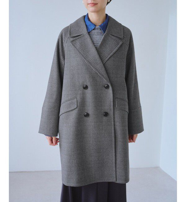 Rope&rsquo;Picnic「ジャージメルトン無地＆チェックオーバーPコート/一部WEB限定カラー・リンクコーデ」|ピーコート|