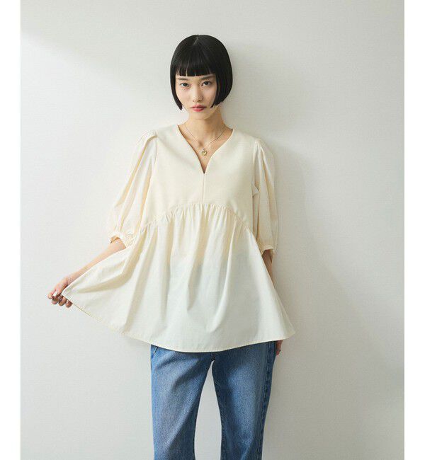 ADAM ET ROPE'「【WEB限定】・【オケージョン】ハートネックパフスリーブオケージョンブラウス」|シャツ・ブラウス|