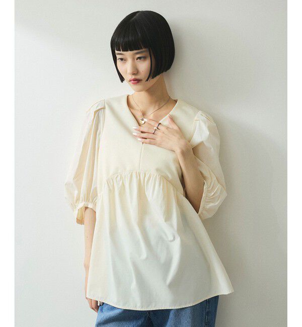 ADAM ET ROPE'「【WEB限定】・【オケージョン】ハートネックパフスリーブオケージョンブラウス」|シャツ・ブラウス|