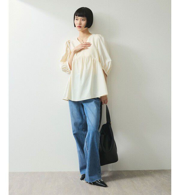 ADAM ET ROPE'「【WEB限定】・【オケージョン】ハートネックパフスリーブオケージョンブラウス」|シャツ・ブラウス|