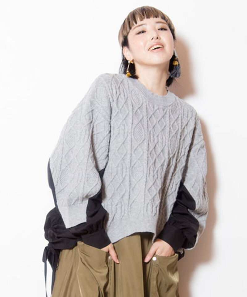  「ケーブル編切替ニットプルオーバー」|ニット・セーター|L .GRAY
