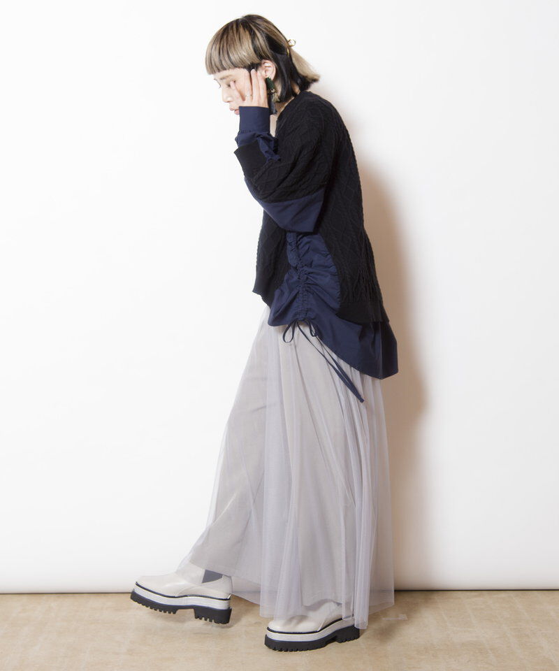  「ケーブル編切替ニットプルオーバー」|ニット・セーター|