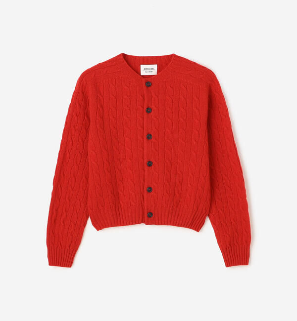 Morris & Sons「MORRIS & SONS | ジーロンラム ケーブルニットカーディガン WOMEN」|ニット・セーター|RED