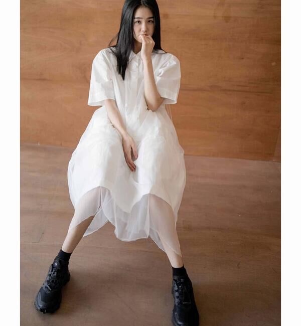  「eunoia | レイヤードメッシュワンピース WOMEN」|ワンピース|WHITE